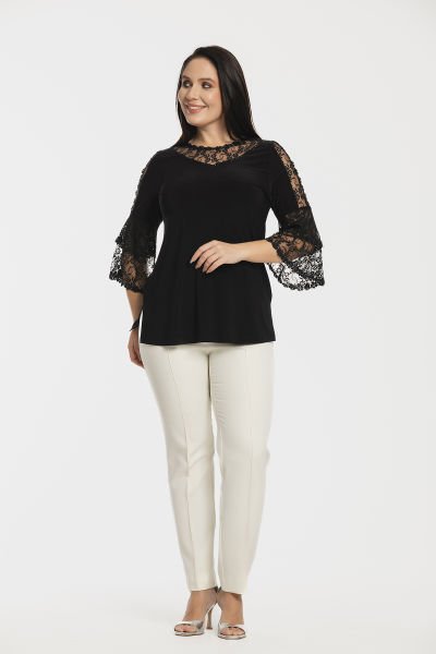Dantel ve Çiçek Motif Detaylı Büyük Beden Bluz 8666