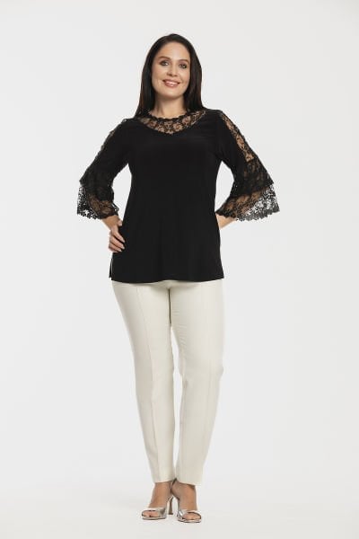 Dantel ve Çiçek Motif Detaylı Büyük Beden Bluz 8666