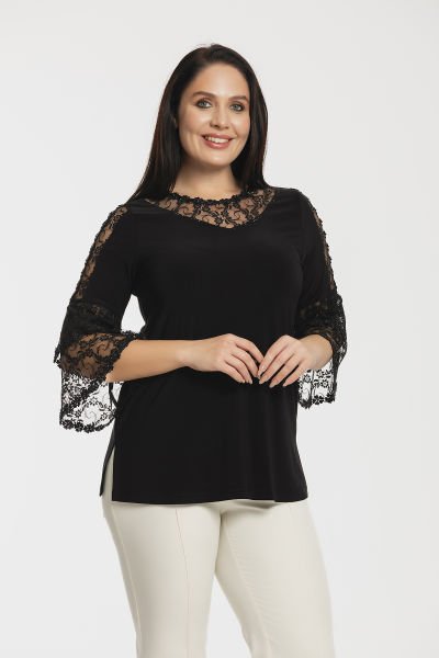 Dantel ve Çiçek Motif Detaylı Büyük Beden Bluz 8666