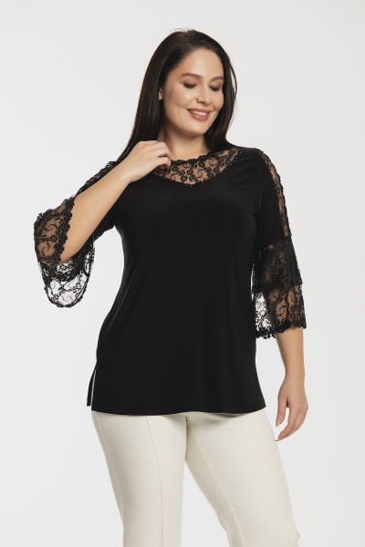 Dantel ve Çiçek Motif Detaylı Büyük Beden Bluz 8666