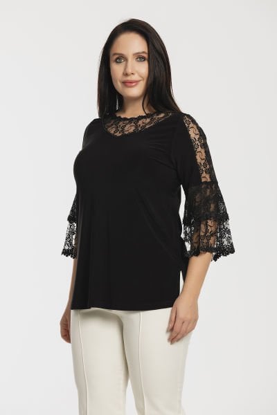 Dantel ve Çiçek Motif Detaylı Büyük Beden Bluz 8666