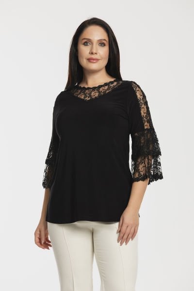 Dantel ve Çiçek Motif Detaylı Büyük Beden Bluz 8666