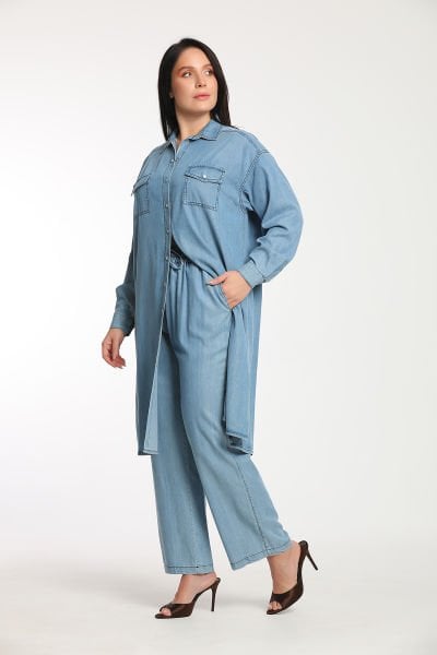 Cep ve Roba Detaylı Tencel Büyük Beden Kadın Tunik 8997