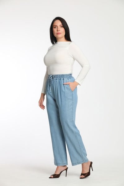 Beli Lastikli Cepli Tencel Büyük Beden Kadın Jogger Pantolon 1968