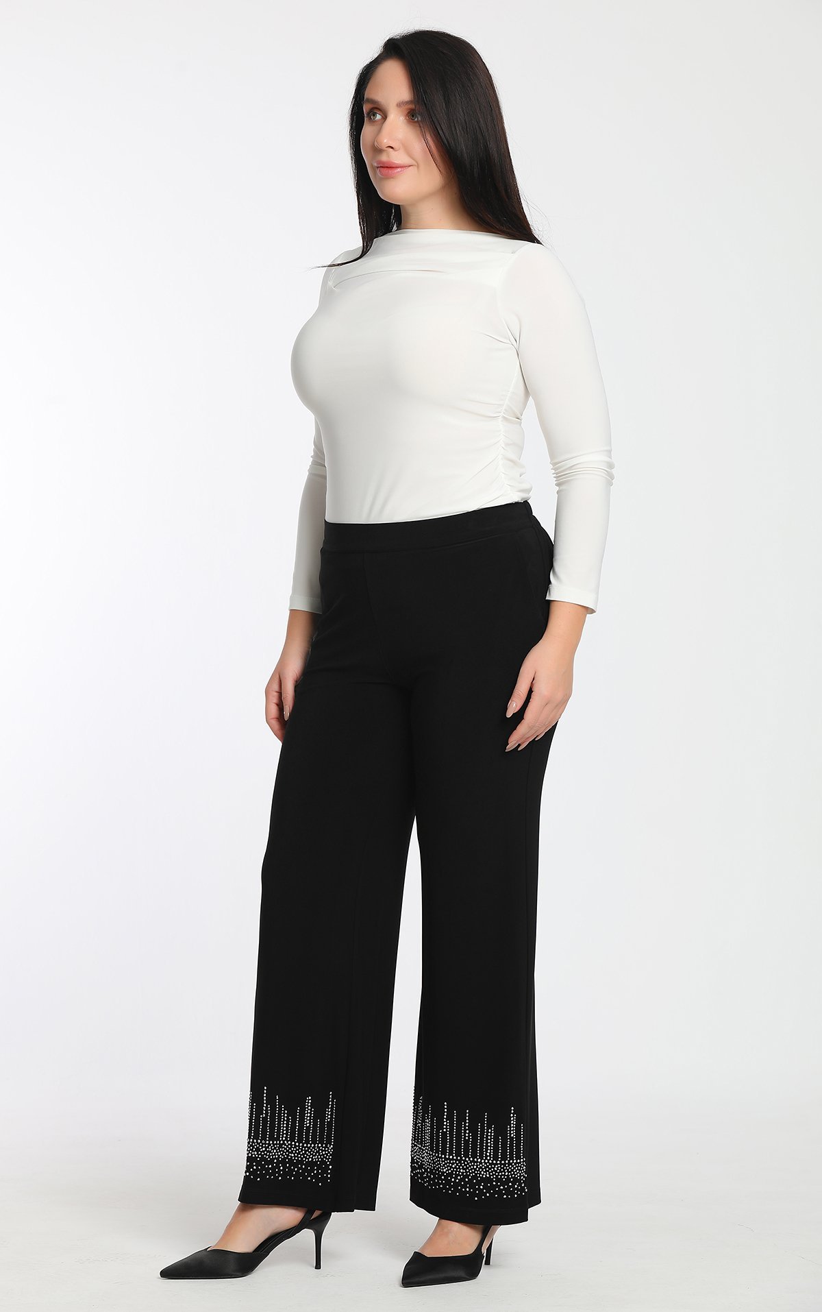 Paçası Taş detaylı Büyük Beden Kadın Pantolon 1966