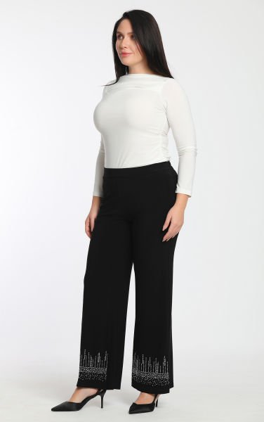 Paçası Taş detaylı Büyük Beden Kadın Pantolon 1966