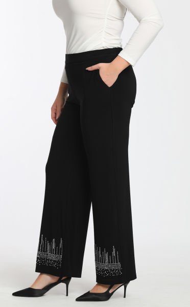 Paçası Taş detaylı Büyük Beden Kadın Pantolon 1966