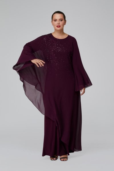 Asimetrik Form Taş Detaylı Büyük Beden Elbise  3542