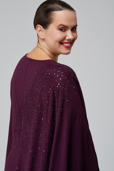 Asimetrik Form Taş Detaylı Büyük Beden Elbise  3542