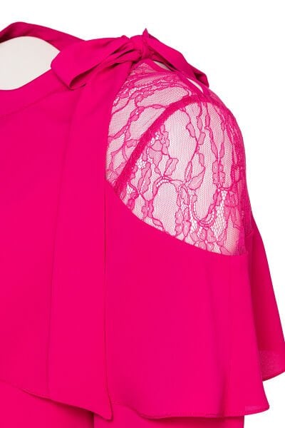 Tek Omzu Dantel Yakası Bağcık Detaylı Büyük Beden Kadın Bluz 8932