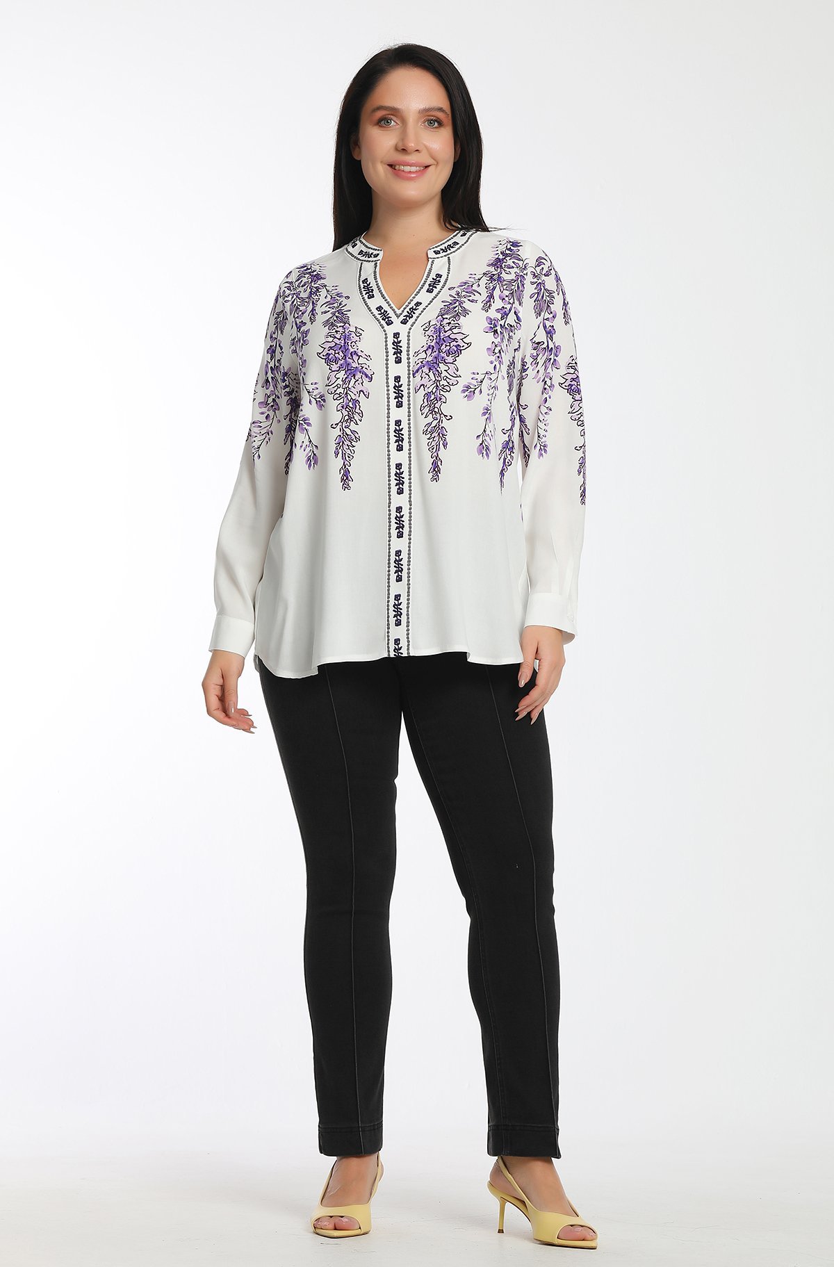 Çiçek Baskılı Viskon V Yaka Bluz 8998