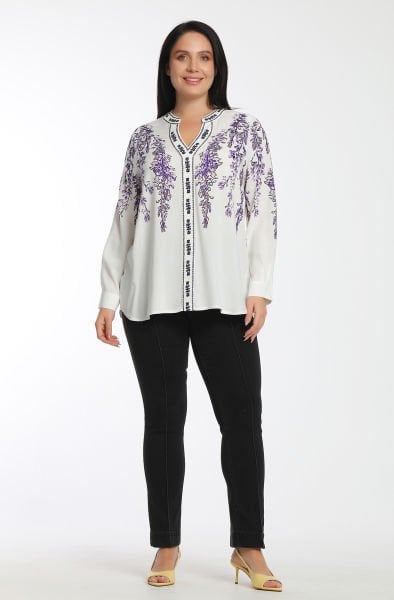 Çiçek Baskılı Viskon V Yaka Bluz 8998
