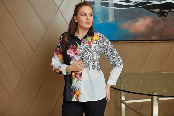 Çiçek Baskılı Büyük Beden Gömlek 8649