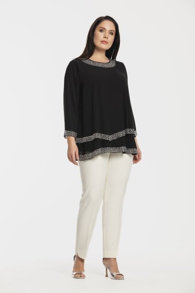 Çift Kat Taş Detaylı Büyük Beden Abiye Bluz 8994