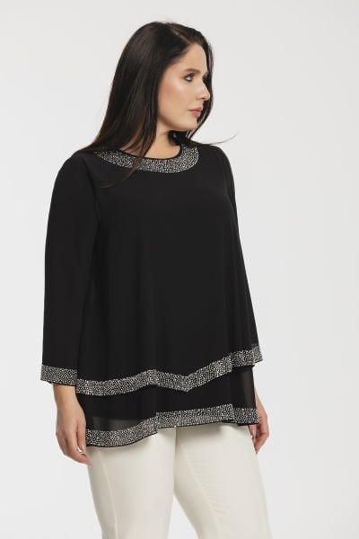 Çift Kat Taş Detaylı Büyük Beden Abiye Bluz 8994