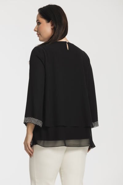 Çift Kat Taş Detaylı Büyük Beden Abiye Bluz 8994