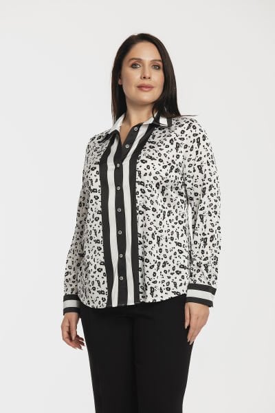 Leopar Baskılı Büyük Beden Saten Gömlek 8999