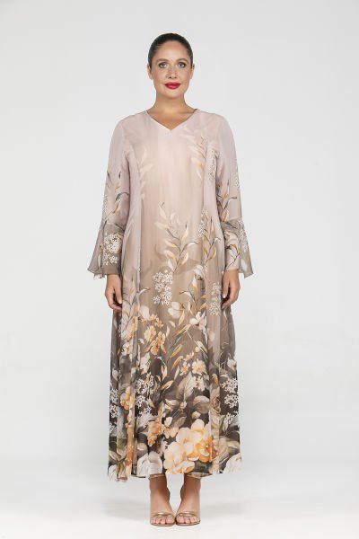 Çiçek Desenli Uzun Şifon Büyük Beden Kadın Elbise 3559