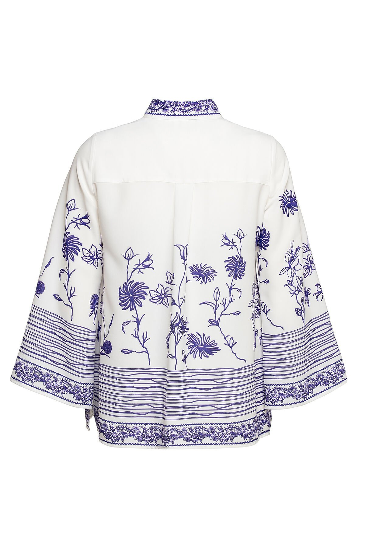 Nakış Desen Motifli Geniş Patlı Büyük Beden Kadın Gömlek 8931