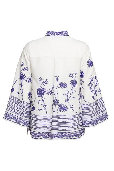 Nakış Desen Motifli Geniş Patlı Büyük Beden Kadın Gömlek 8931