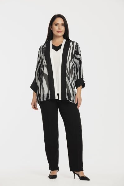 Desenli Şifon Ceketli Büyük Beden Kadın Takım 9001