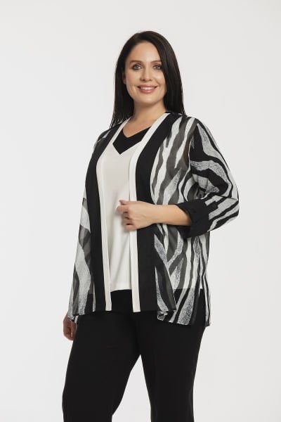 Desenli Şifon Ceketli Büyük Beden Kadın Takım 9001