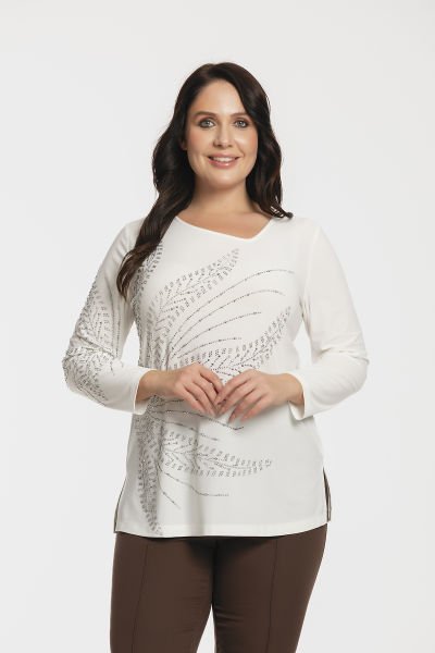 Asimetrik Yaka ve Taş Detaylı Büyük Beden Kadın Bluz 8982