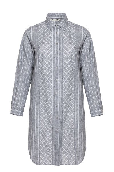 Kup ve Arka Robası Ekose Detaylı Çizgili Büyük Beden Kadın Tunik 8799E