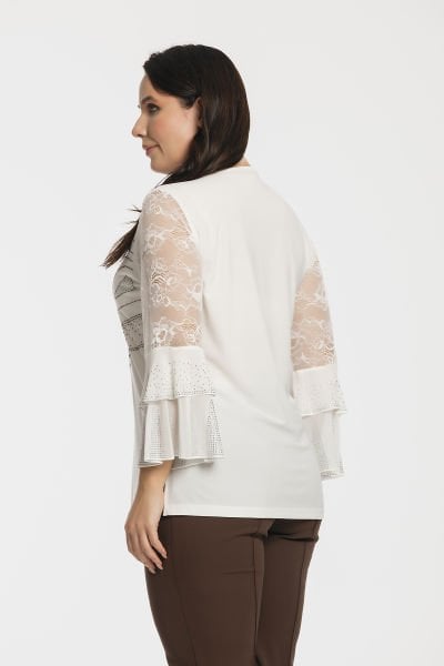 Dantel ve Volan Kollu Büyük Beden Taşlı Bluz 8984