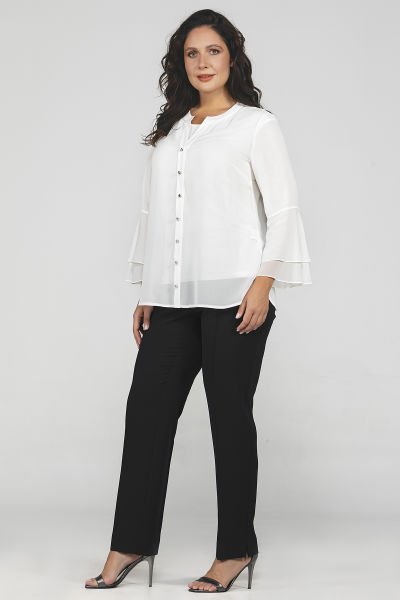 Taş Düğme Detaylı Volan Kol Büyük Beden Kadın Gömlek 8901