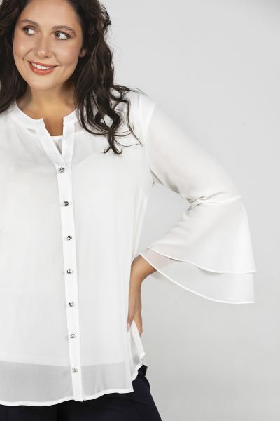 Taş Düğme Detaylı Volan Kol Büyük Beden Kadın Gömlek 8901