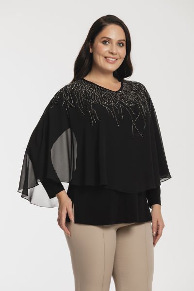 Pelerin ve Taş Detaylı Büyük beden Kadın Bluz 8996