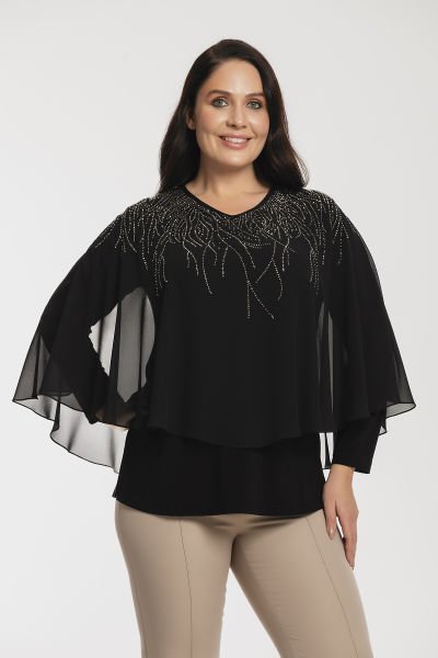 Pelerin ve Taş Detaylı Büyük beden Kadın Bluz 8996
