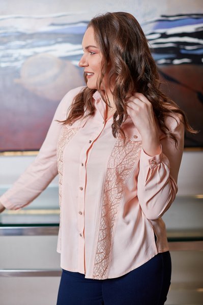 Dantel Kup Detaylı Cepli Viskon Büyük Beden Gömlek 8228