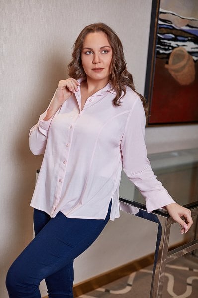 Süs Dikiş Detaylı Kuplu Viskon Büyük Beden Kadın Gömlek 7487