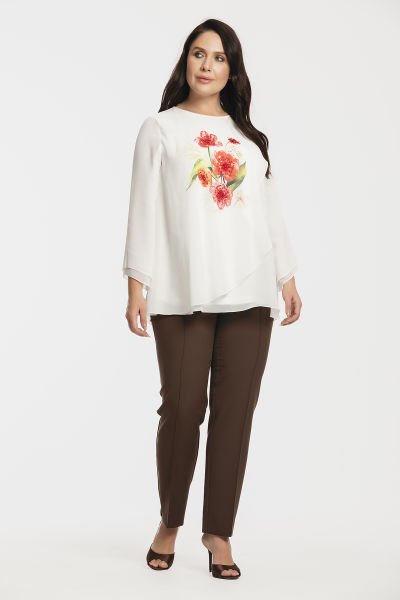 Önü Çiçek Baskılı Büyük Beden Şifon Bluz 8989