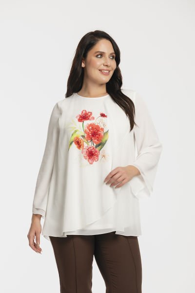 Önü Çiçek Baskılı Büyük Beden Şifon Bluz 8989
