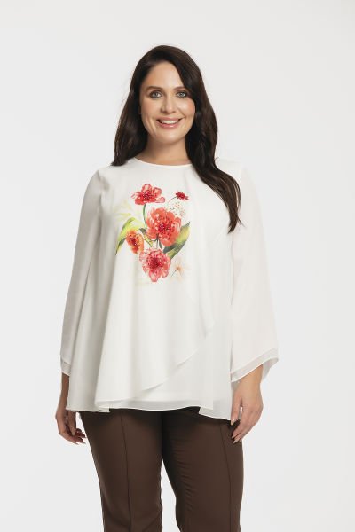 Önü Çiçek Baskılı Büyük Beden Şifon Bluz 8989