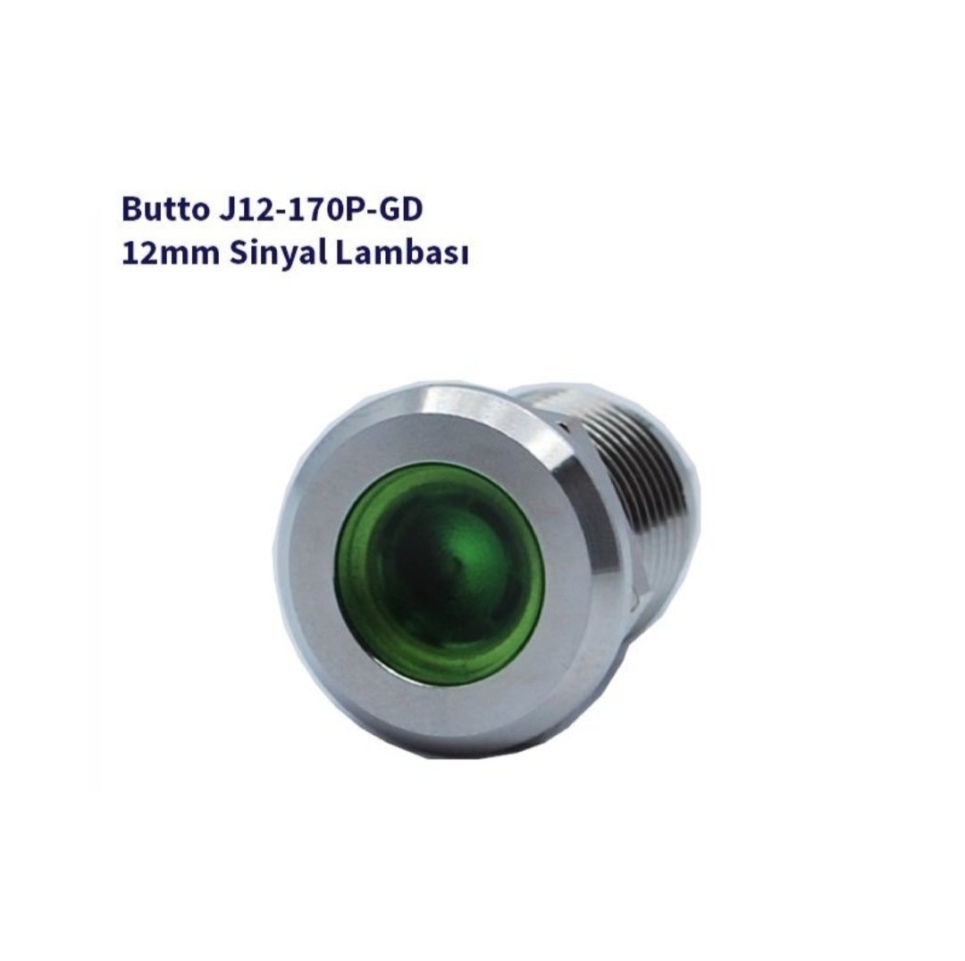 12mm Yassı Kafalı Sinyal Lambası Yeşil J12-170P-GD