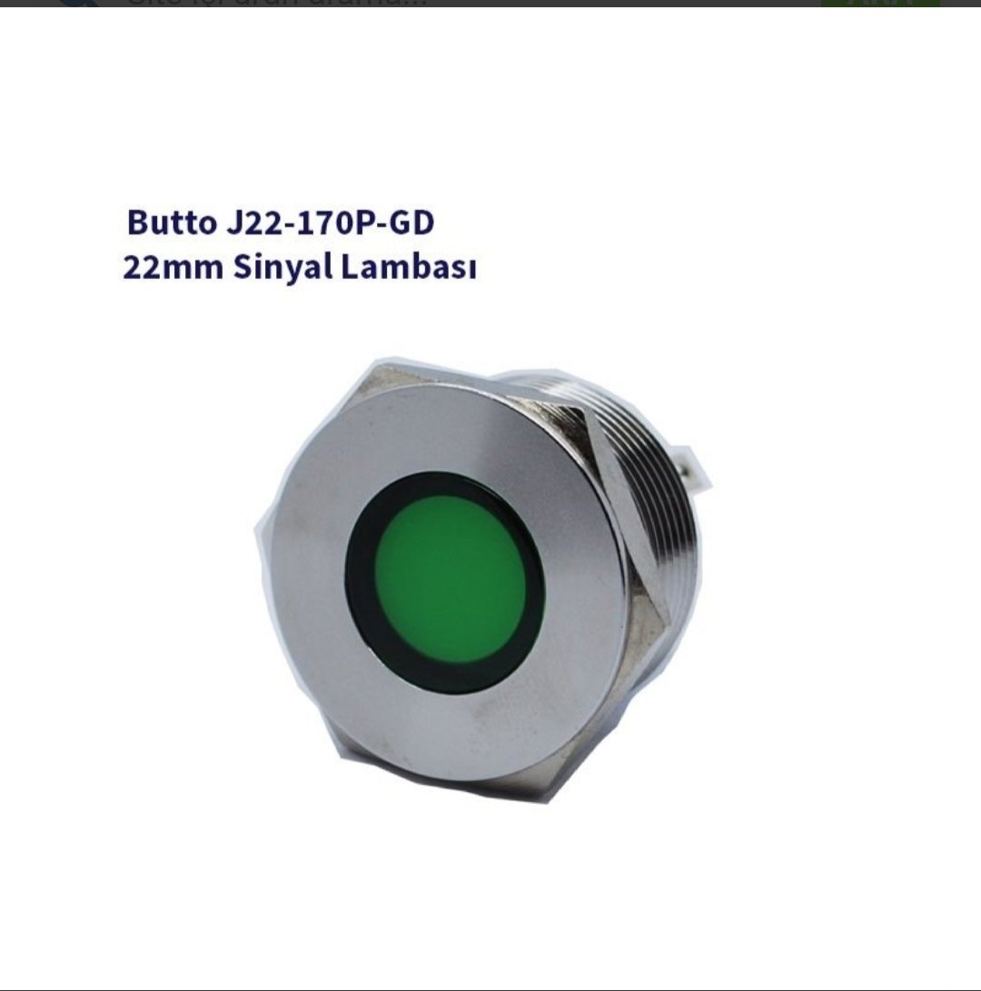22mm Yassı Kafalı Sinyal Lambası Yeşil J22-170P-GD