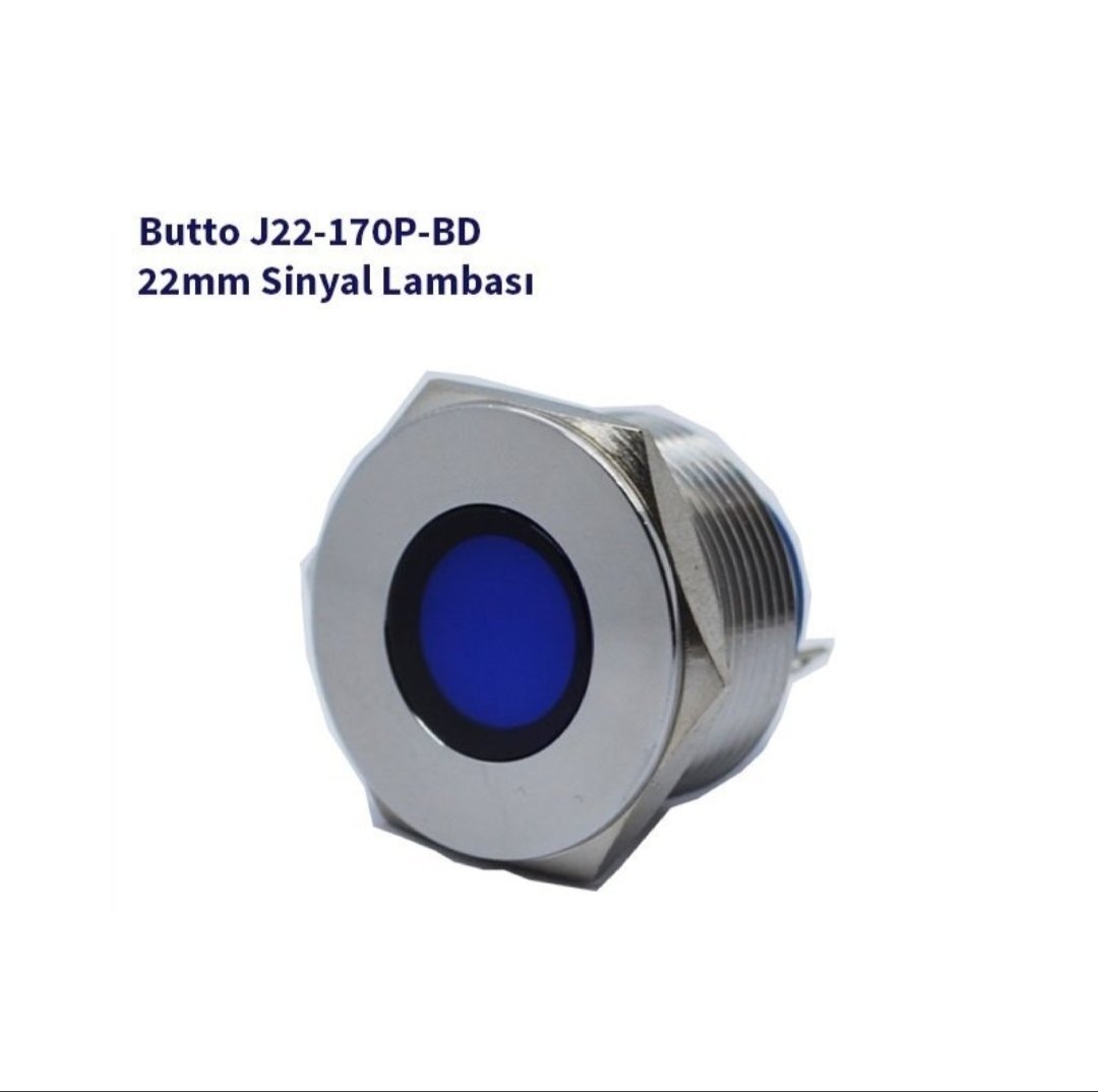 22mm Yassı Kafalı Sinyal Lambası Mavi J22-170P-BD