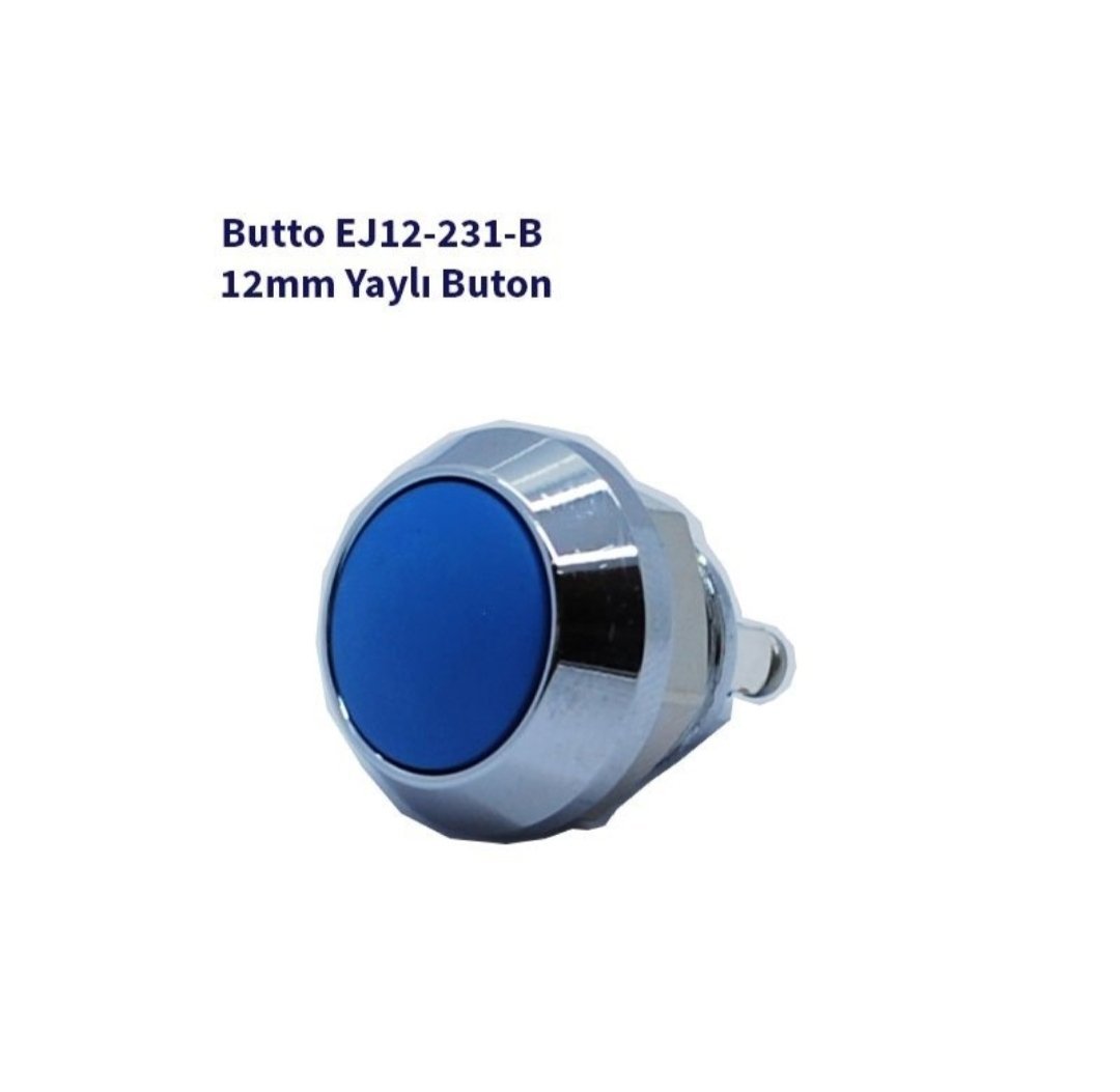 12 mm Işıksız Bombeli Kafa Mavi IP67 Yaylı Buton EJ12-231AB