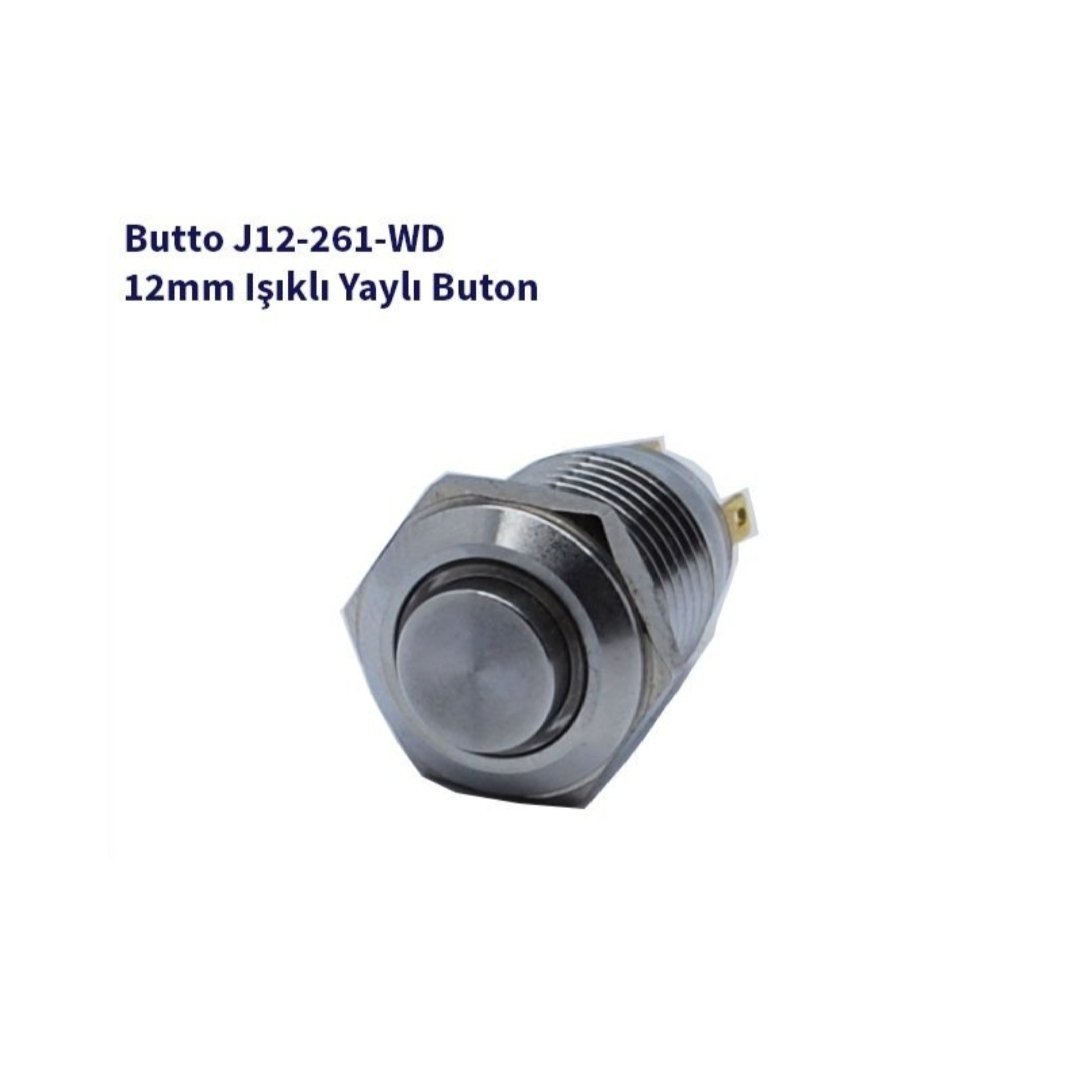 12 mm Led Işıklı Çıkık Kafa IP67 Yaylı Buton Beyaz J12-261-WD