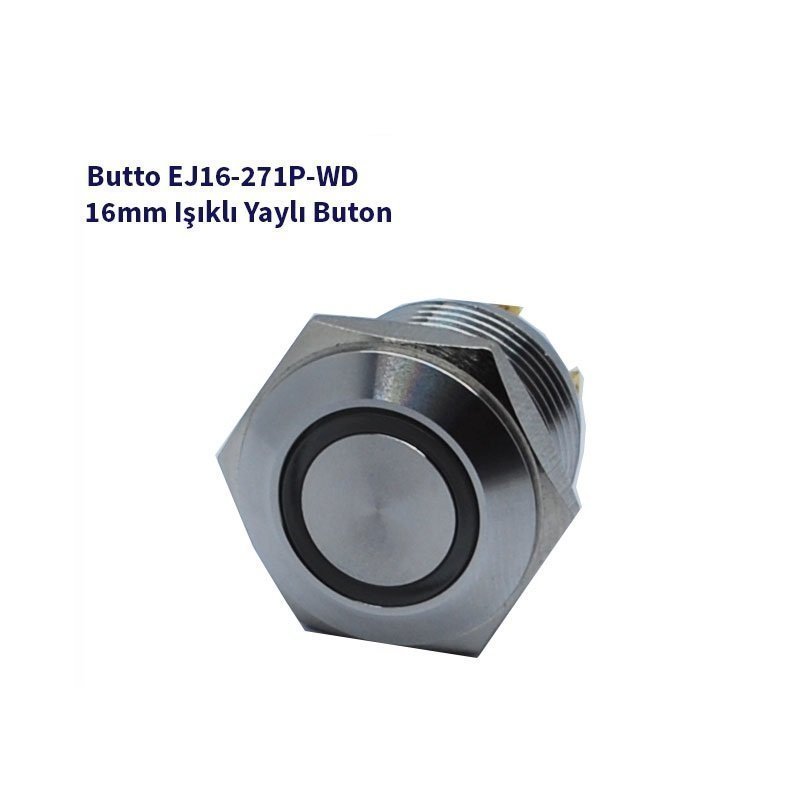 16 mm Led Işıklı Düz Kafa yaylı Çelik Buton BEYAZ EJ16-271PT-WD