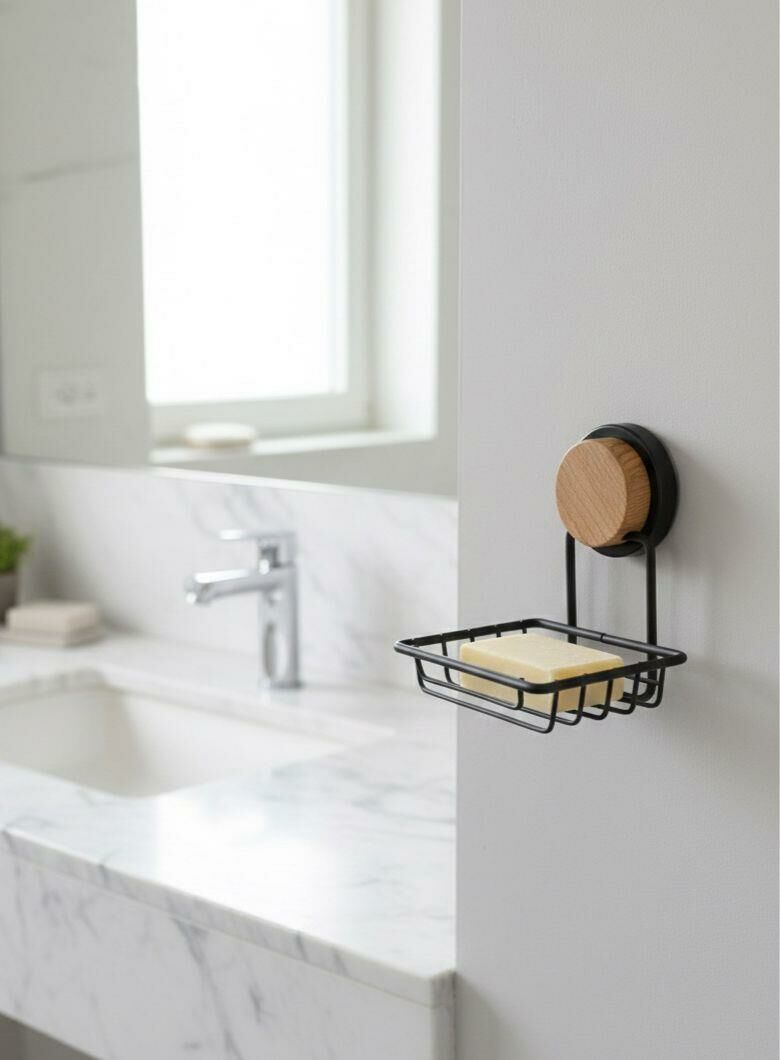 Okyanus Home Ahşap Desenli Magic Fix Sihirli Yapışkan Siyah Kuru Sabunluk