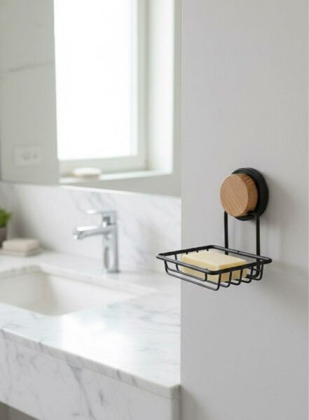 Okyanus Home Ahşap Desenli Magic Fix Sihirli Yapışkan Siyah Kuru Sabunluk