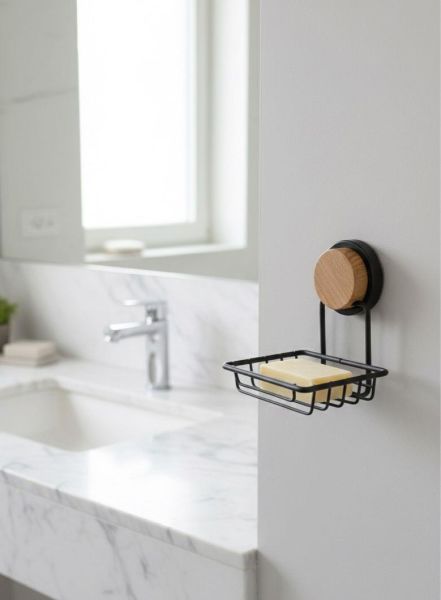 Okyanus Home Ahşap Desenli Magic Fix Sihirli Yapışkan Siyah Kuru Sabunluk