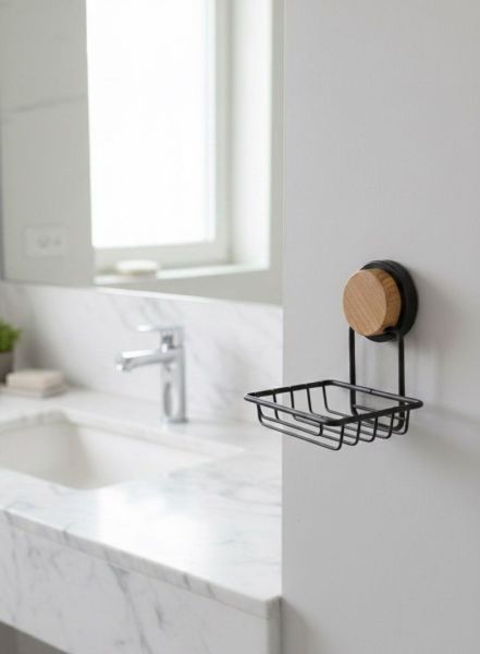 Okyanus Home Ahşap Desenli Magic Fix Sihirli Yapışkan Siyah Kuru Sabunluk