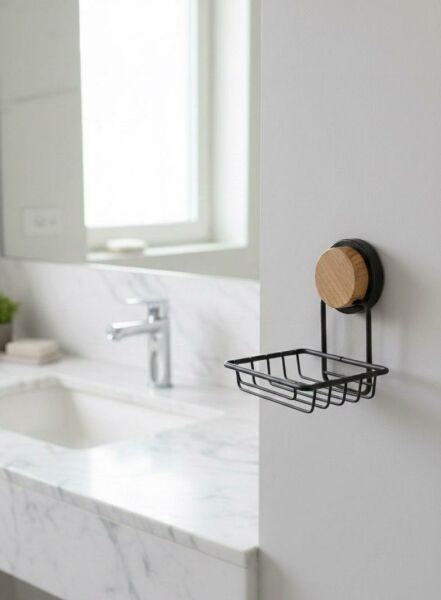 Okyanus Home Ahşap Desenli Magic Fix Sihirli Yapışkan Siyah Kuru Sabunluk