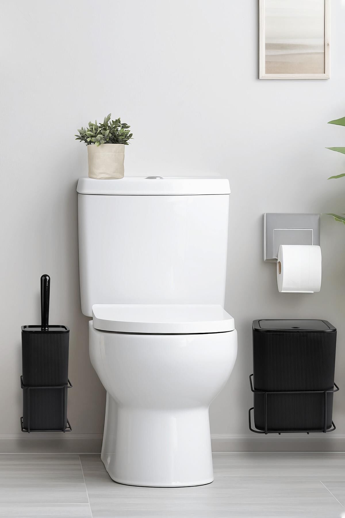 Okyanus Home Siyah Eko Magic Askılı Kare Mina 2'li Wc Kova ve Fırça Seti